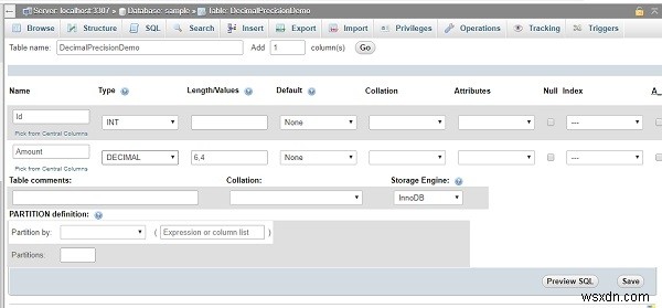 phpMyAdminでMySQLデータベースのDECIMAL型に精度（桁数）とスケールを指定する方法