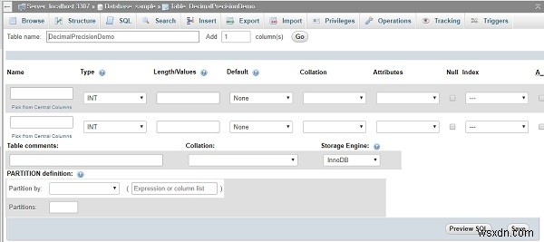 phpMyAdminでMySQLデータベースのDECIMAL型に精度（桁数）とスケールを指定する方法