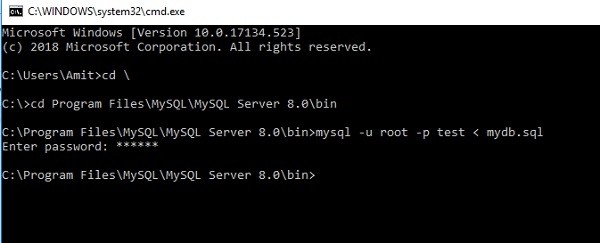 ターミナル(コマンドプロンプト)からMySQLデータベースにSQLファイルを実行する方法