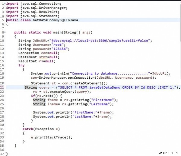 JavaでMySQLデータベースのテーブルから最後のレコードを取得する方法