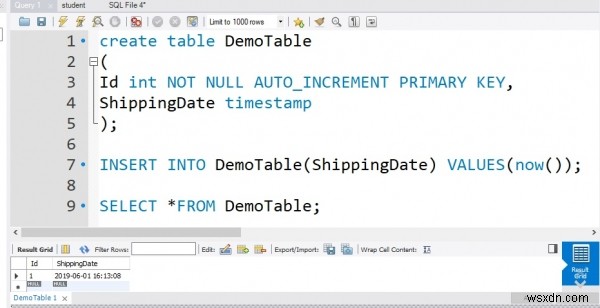 MySQL WorkbenchでタイムスタンプフィールドにNOW()を適用する方法