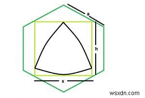 C言語で求める六角形に内接する正方形に内接する最大のルーロー三角形の面積