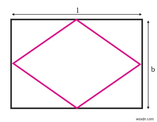 C++プログラムで長方形に内接できる最大のひし形の面積を求める方法