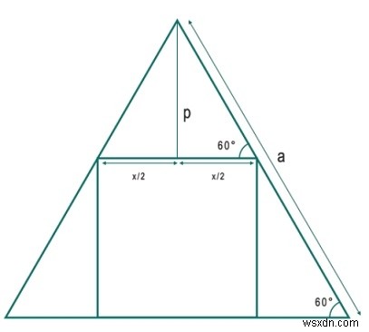 正三角形に内接できる最大の正方形の面積を求める方法【公式の導出とC++実装】