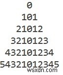 0を中心とした鏡像の三角形パターンを出力するC++プログラム