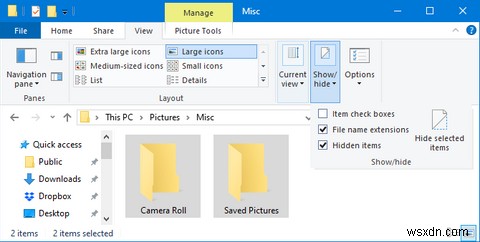 Windows 10で「カメラ ロール」と「保存されたピクチャ」フォルダを移動・非表示・削除する方法
