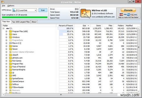 WizTreeの使い方｜ディスク容量を圧迫している犯人を数秒で特定できるWindows用ツール