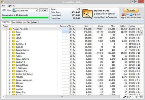 WizTreeの使い方｜ディスク容量を圧迫している犯人を数秒で特定できるWindows用ツール