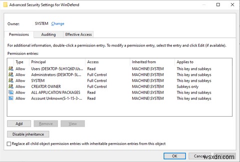 Windows 10でレジストリキーの完全な所有権を取得する方法