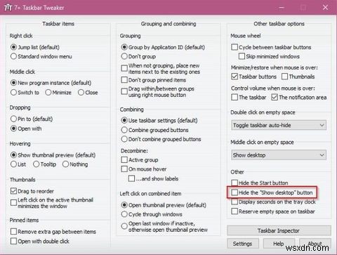 Windows 10でタスクバー右端の「デスクトップの表示」ボタンを消す方法