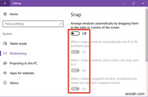 Windows 10でスナップアシストを無効にする方法