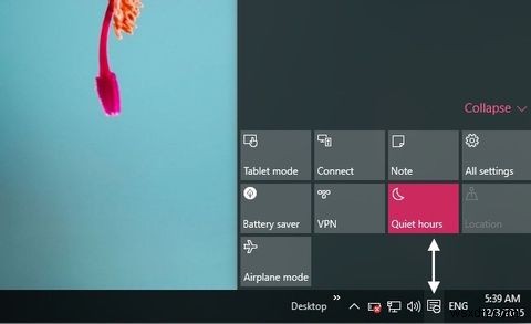Windows 10の「Quiet Hours（静かな時間）」で通知をオフにする方法