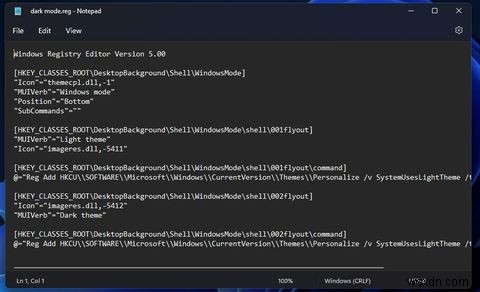 Windows 11の右クリックメニューにダークモード・ライトモードの切り替えオプションを追加する方法