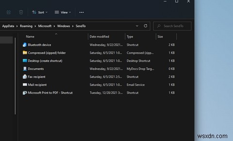 Windows 11の「送信」メニューに新しいショートカットを追加する方法