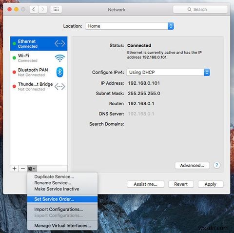 Mac OS XでWi-Fiよりイーサネット(有線)接続を優先させる設定方法