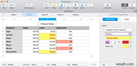 MacのNumbersで数値の条件付きハイライトを設定する方法
