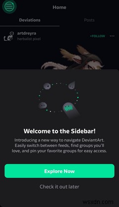 DeviantArtモバイルアプリがアップデート：サイドバー追加でグループ機能がスマホからも利用可能に