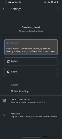 Androidで個別のメッセージ会話の通知設定を変更する方法