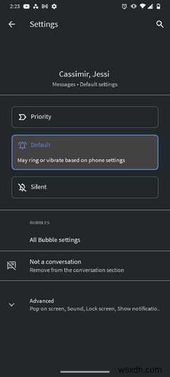 Androidで個別のメッセージ会話の通知設定を変更する方法