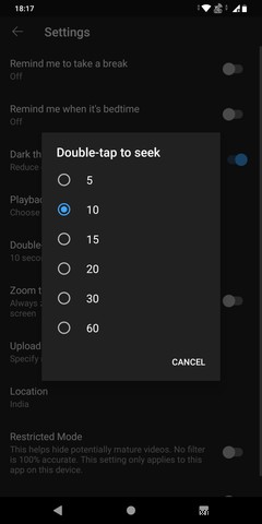 YouTubeアプリで10秒以上を一気にスキップ!ダブルタップ早送り・巻き戻し時間の変更方法