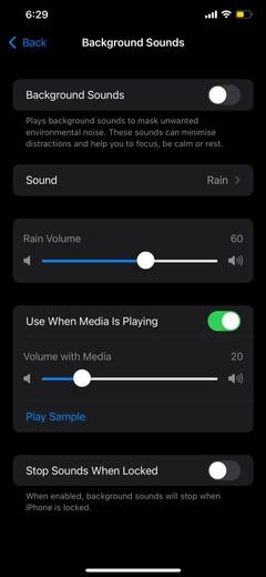 iOS 15の「背景音」機能でリラックス効果のある環境音を再生する方法