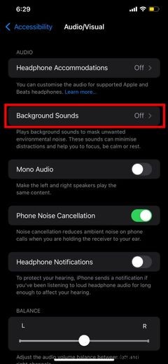 iOS 15の「背景音」機能でリラックス効果のある環境音を再生する方法