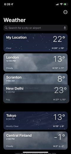iPhoneの「天気」アプリで場所を追加・並べ替え・削除する方法