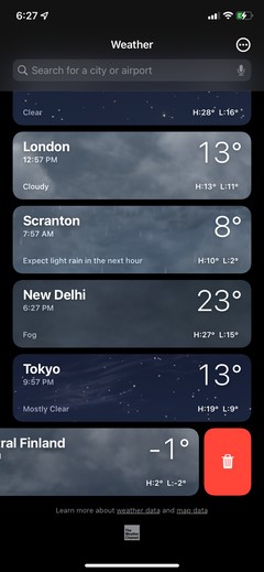 iPhoneの「天気」アプリで場所を追加・並べ替え・削除する方法