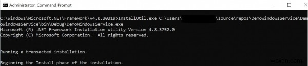 C#でコマンドプロンプトを使ってWindowsサービスをインストールする手順