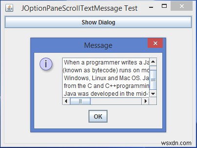 JavaでJOptionPaneのメッセージダイアログに長いテキストを表示する方法