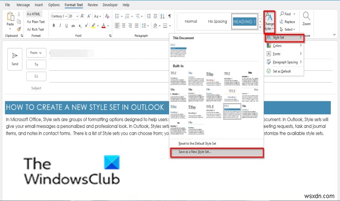 Outlookで新しいスタイル セットを作成する方法