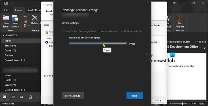 Outlookで「Microsoft Exchangeの詳細を表示するには、ここをクリック」リンクが表示されないときの対処法