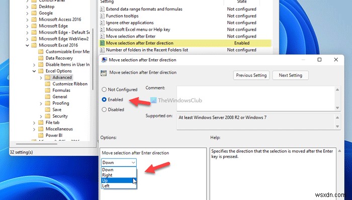 ExcelでEnterキーを押した後のセル移動方向を変更する方法