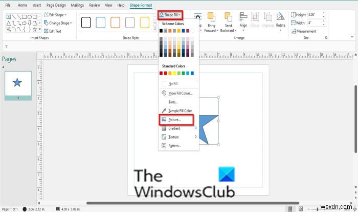 Microsoft Publisherで図形に画像を挿入する方法