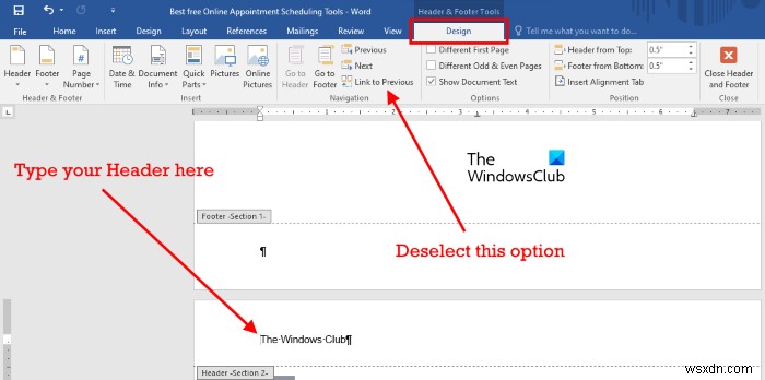 Microsoft Wordで特定のページにだけヘッダーとフッターを挿入する方法