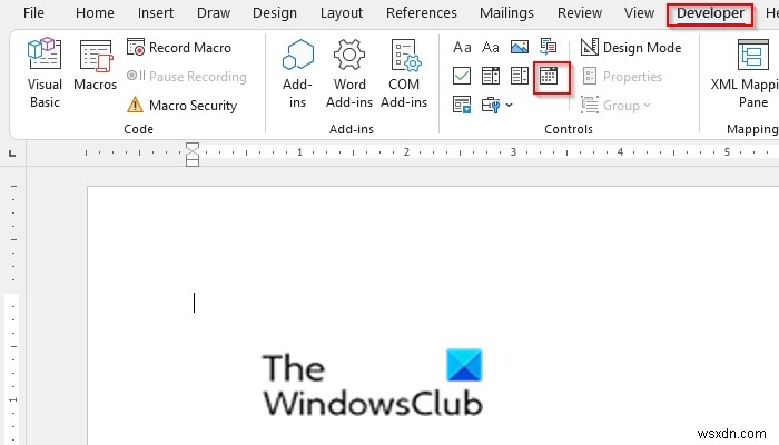 Wordで日付ピッカーコンテンツコントロールを挿入する方法