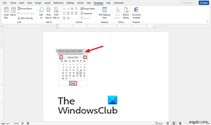 Wordで日付ピッカーコンテンツコントロールを挿入する方法