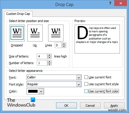 Microsoft Publisherでドロップキャップを作成・挿入する方法