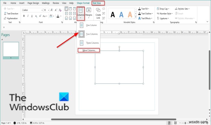 Microsoft Publisherでテキストボックスに段組み（列）を追加・削除する方法