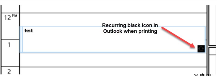 Outlookカレンダー印刷時に表示される黒いアイコンを削除する方法