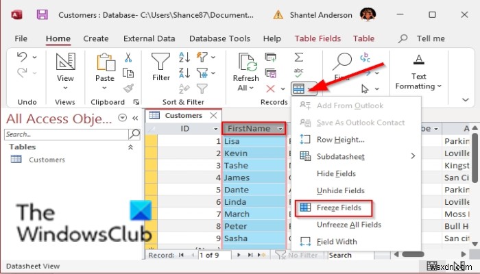 Microsoft Accessで列を固定・固定解除する方法