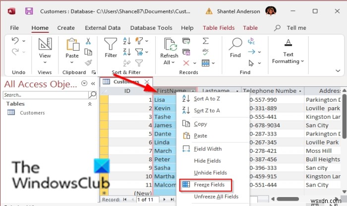 Microsoft Accessで列を固定・固定解除する方法