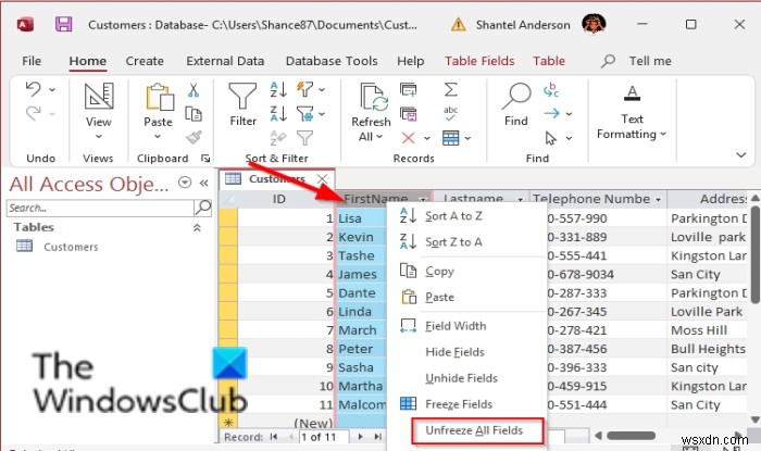 Microsoft Accessで列を固定・固定解除する方法
