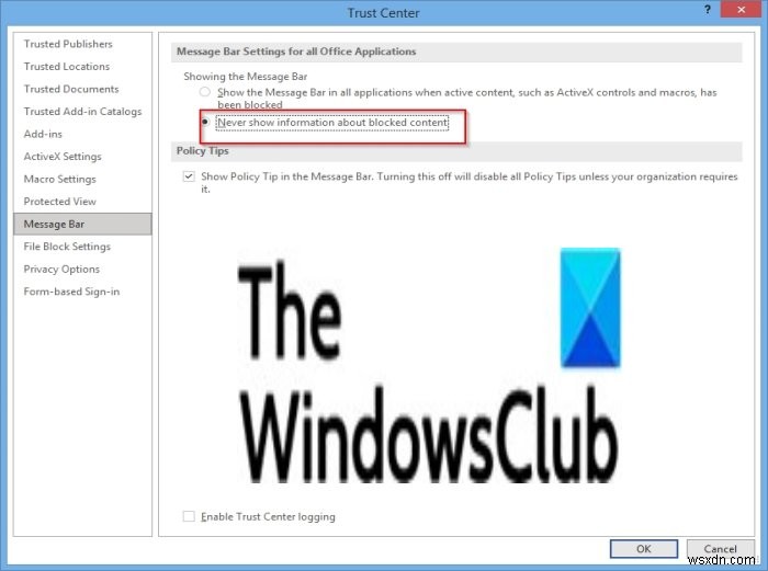 Officeのメッセージバーでセキュリティ警告を有効・無効にする方法