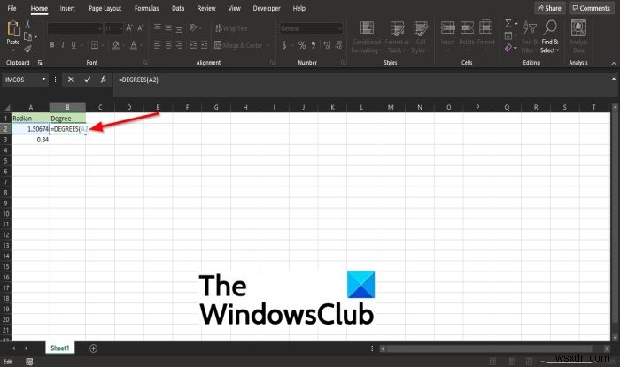 Microsoft ExcelのDEGREES関数の使い方|ラジアンを度(°)に変換する方法