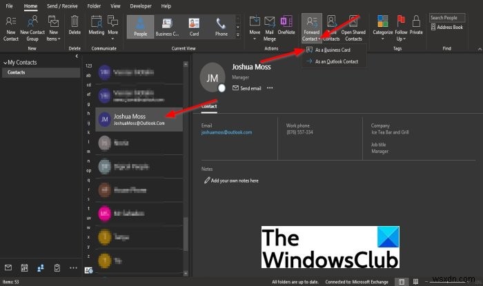 Outlookの電子名刺を他のユーザーに送信する方法