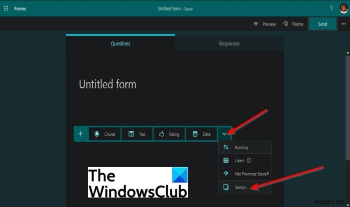 Microsoft Formsでフォームにセクションを追加する方法