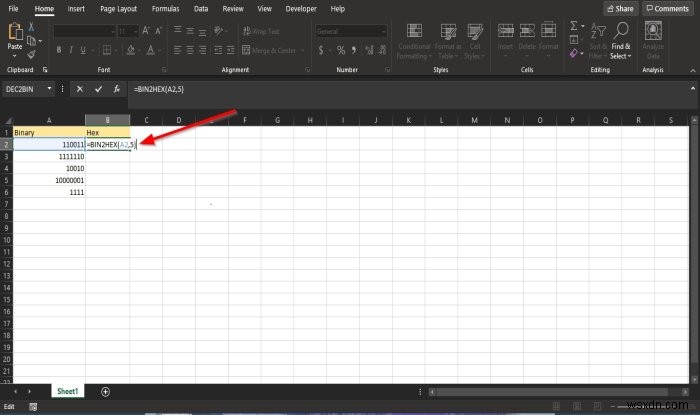 Microsoft ExcelでBIN2HEX関数を使う方法|2進数を16進数に変換する手順を解説