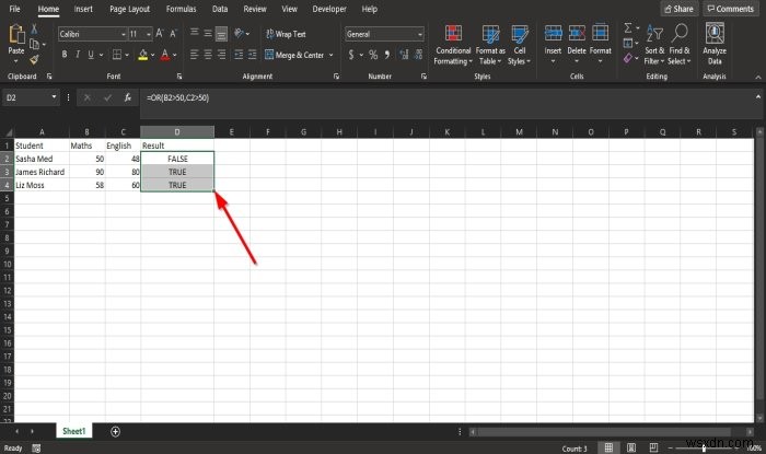 ExcelのOR関数を使って条件がTRUEかどうかを判定する方法