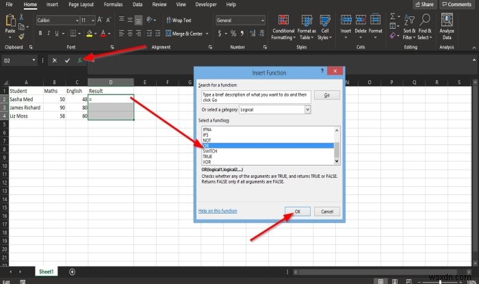ExcelのOR関数を使って条件がTRUEかどうかを判定する方法